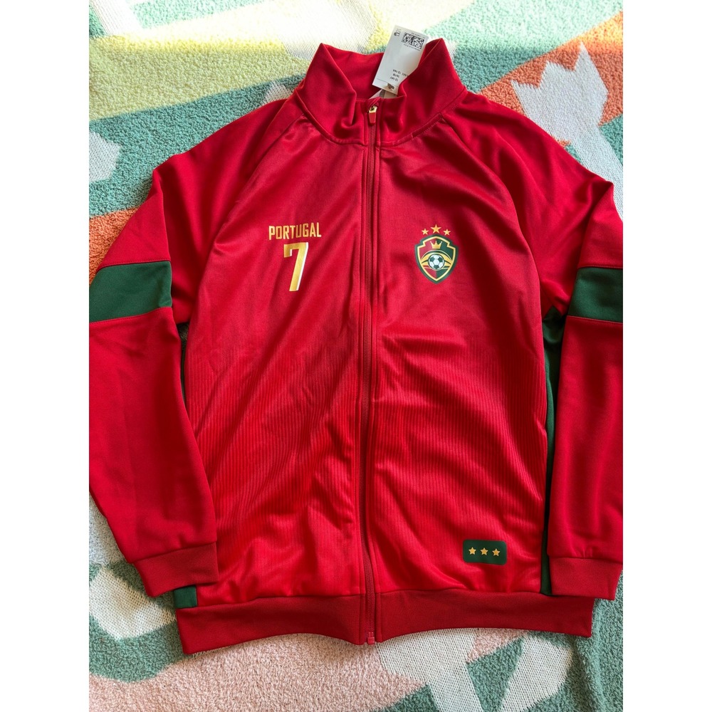 H&M Portugal 7 Soccer Track Jacket Kids Red Green Full Zip Size 16/18